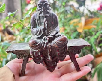 Copper Daruma Figurine Zen Collectible Paperweight Feng Shui Chinese Decor