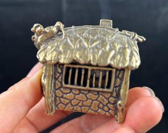 Vtg Unique Copper  House  Incense Holder, Cone Coil Incense Incense Burner with Lid, Ash catcher, Embossed Eagle Incense Burner Censer Rare