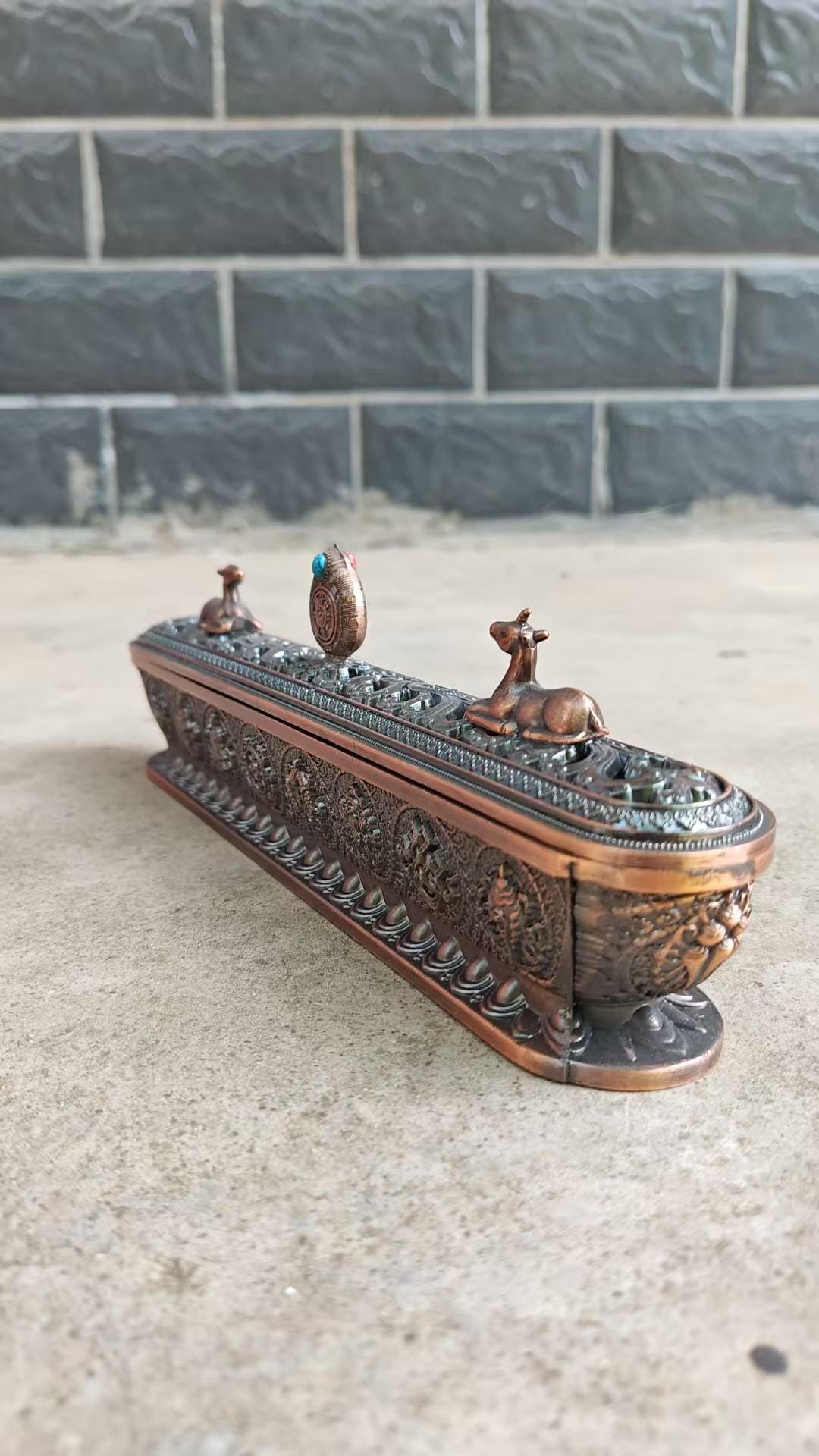 9.8''Vintage style copper unique Incense Holder waterfall  Catcher censer Incense Burner for Sticks Healing Ash Catcher ashtray Yoga  Decor