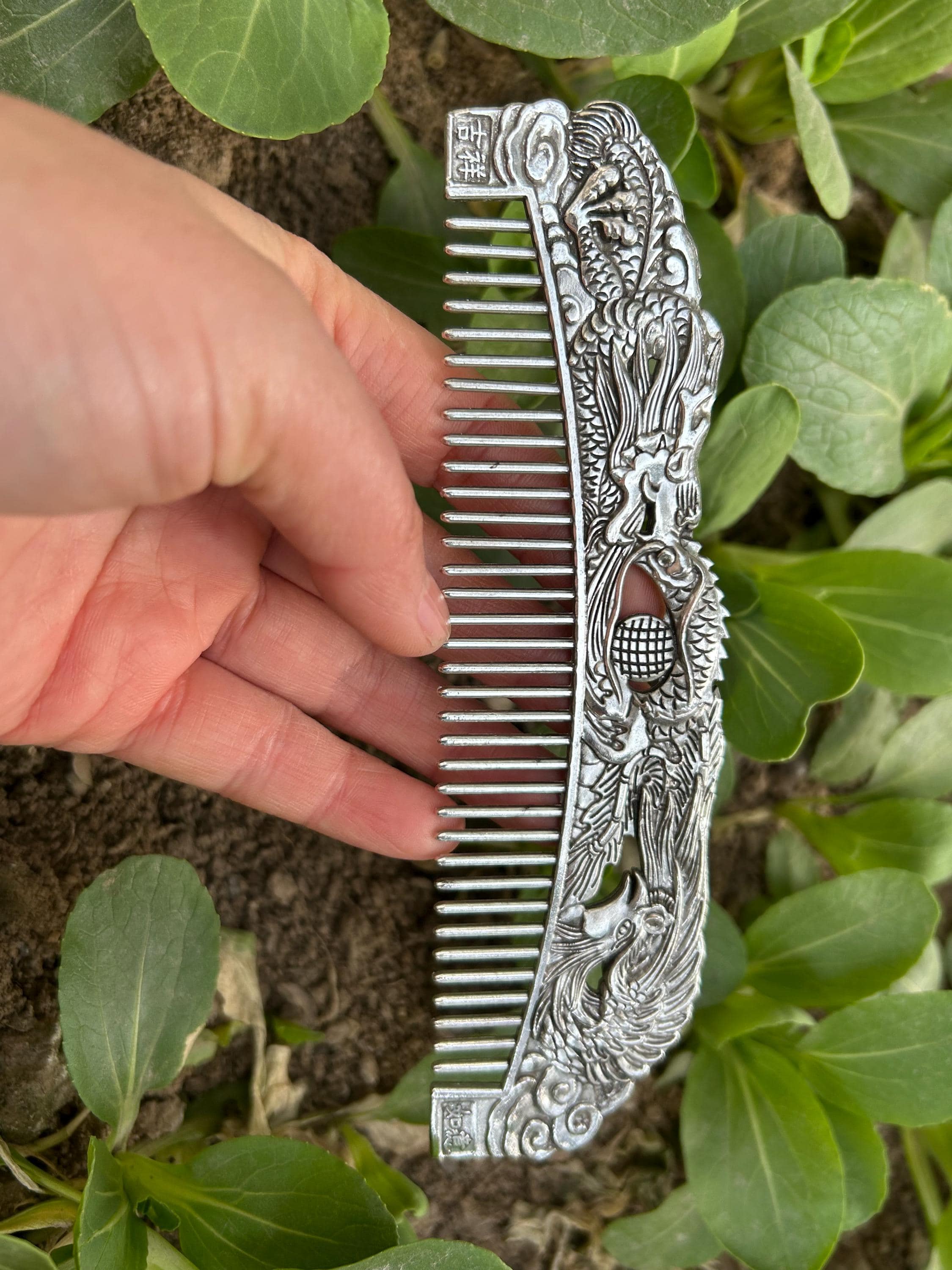 Silver Plated Antique Vintage Hair‎ Comb Vintage Sterling Copper wedding comb, Floral Design Antique  main image 3