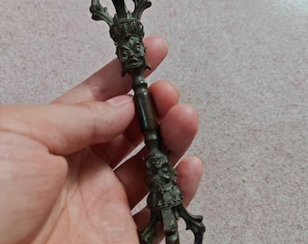 Nepal Buddha Vajra Bronze, Tibetan Brass Dorje, Long Phurpa Pestle, Vajra Exorcism Prayer, Tibet amulet Esoteric Dorje Magic Thunderbolt AAA