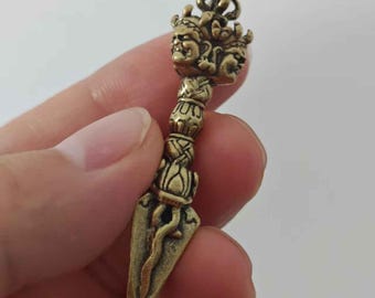 Nepal Buddha Vajra Bronze, Tibetan Brass Dorje, Long Phurpa Pestle, Vajra Exorcism Prayer, Tibet amulet Esoteric Dorje Magic Thunderbolt