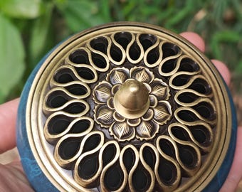 Cloisonne Copper Incense Burner, Brass Censer pot, Blue Copper Incense Holder, Incense Stick Holder Fire Cotton Cloud Pattern lid Cone Coil