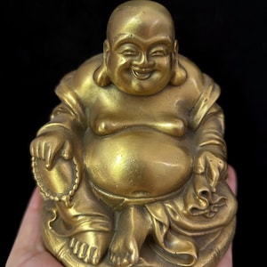 Exquisite Brass Happy Laugh Maitreya Buddha Wealth Statue,Brass Laughing Smiling Buddha Statue Budai Figure Buddhism Happy God of Wealth Zen