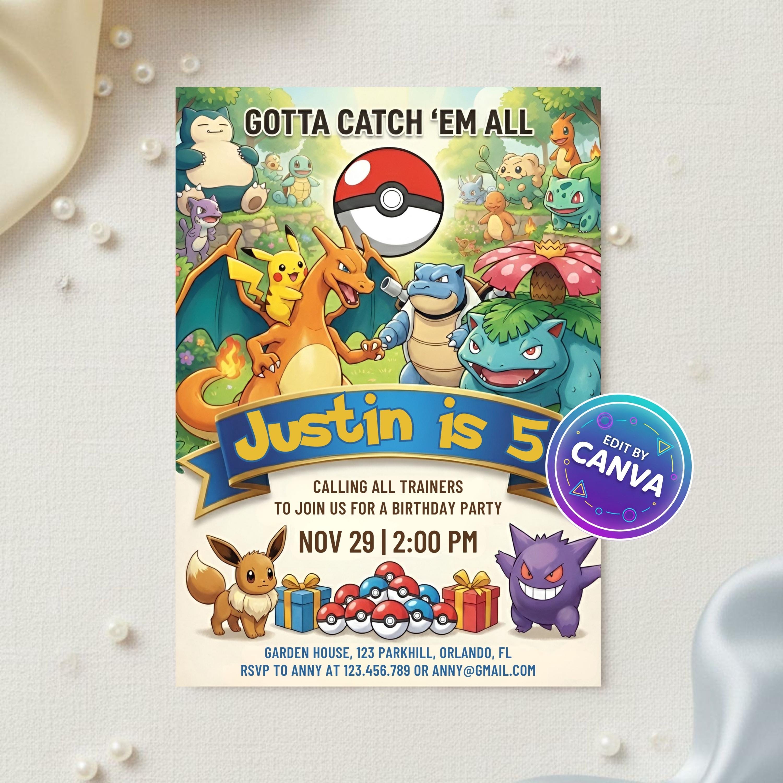 Editable Pokemon Birthday Invitation,kids Pokemon Party Invite ...