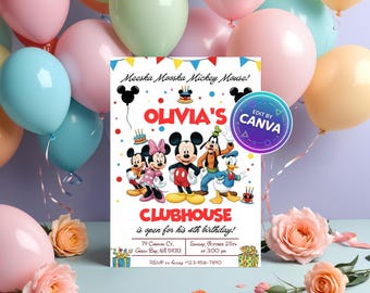 Mickey Mouse Clubhouse Birthday Invitation | Editable Canva Template | Digital Disney Party Invite | Instant Download