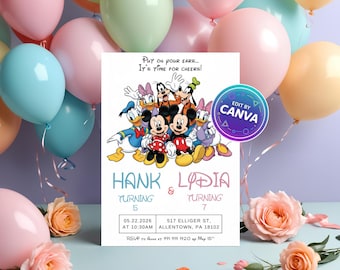 Mickey Mouse Clubhouse Siblings Invitation | Disney Birthday (Digital Download)