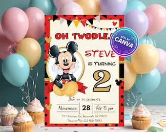 Mickey Mouse Birthday Invitation Printable, Editable Mickey Invite, 1st Birthday Boy Invitation, Mickey Party Template