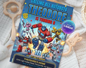 Invitación de cumpleaños de Transformers Rescue Bots, fiesta de Optimus Prime y Bumblebee (descarga digital)
