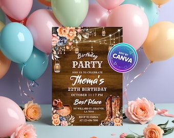 Rustic Cowgirl Birthday Invitation | Boho Western Party (Editable Digital Download)