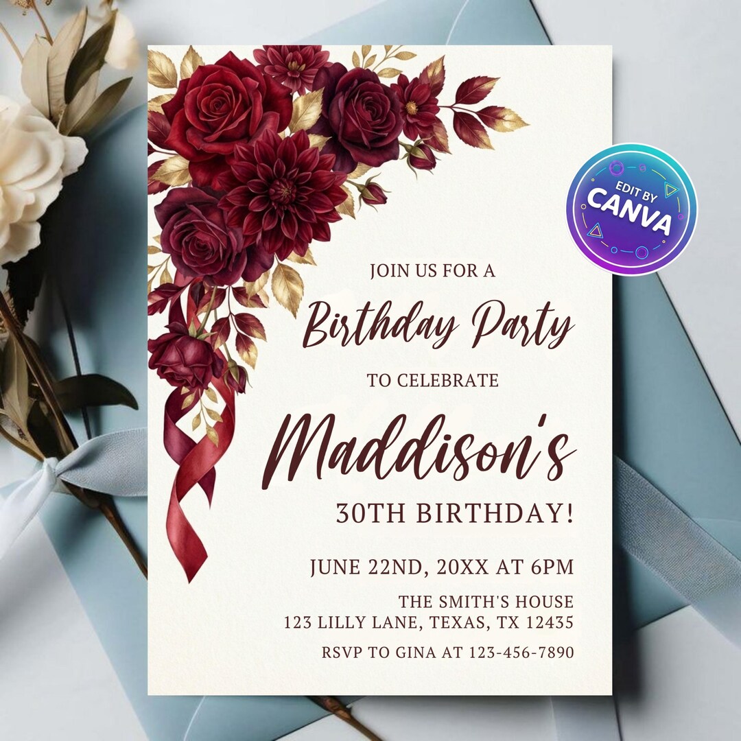 Editable Red and Gold Quinceanera Invitation, Floral Mis Quince Anos ...