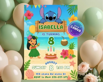 Lilo and Stitch Birthday Invitation – Editable Kids Party Template, Instant Digital Download, Stitch Printable Invite