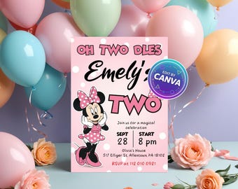 Oh Twodles Minnie Mouse Invitation | Boho 2nd Birthday (Digital)
