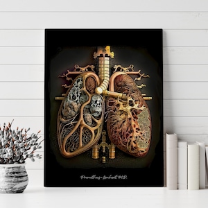 Steampunk Lung, Canvas Ready to Hang,  Pulmonary Anatomy Gold Radiology Art Science Medical Student Medicine Thoracic Cardiology