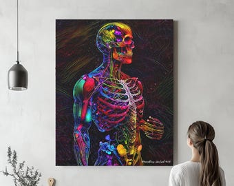 Surrealism Anatomy in Bright Color , Read to Hang Canvas, Anatomy Radiology Art Science Medical Student Medicine Thoracic