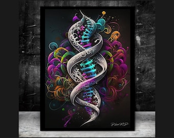 Double Helix DNA Graffiti Style Canvas, Science Art, Biology Art, Medicine Art, Genetics Art