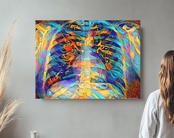 Chest Anatomy in Bright Color, Canvas, Anatomy Art, Radiology Wall Art Science Medical Student Office Decor Medicine Thoracic
