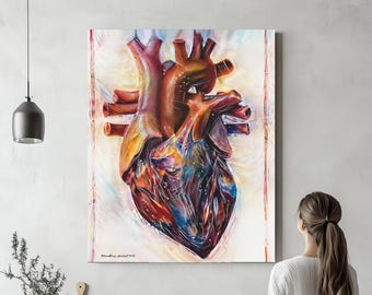 Illustrated Cardiac Anatomy in Color, Canvas Radiology Art Science Medical Student Office Medicine Thoracic Cardiology