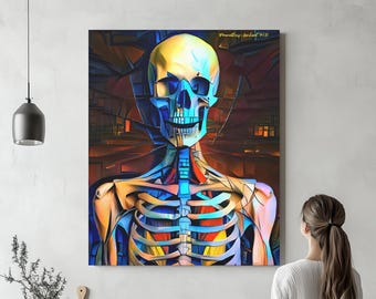 Human Anatomy in Bright Color , Read to Hang Canvas, Anatomy Radiology Art Science Medical Student Medicine Thoracic Memento Mori