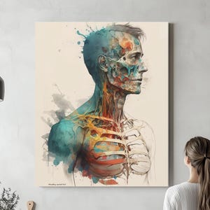 Watercolor Human Anatomy, Ready to Hang Canvas or Acrylic -  Skeleton Art, Anatomy art, Radiology Art Science Medical Student Medicine
