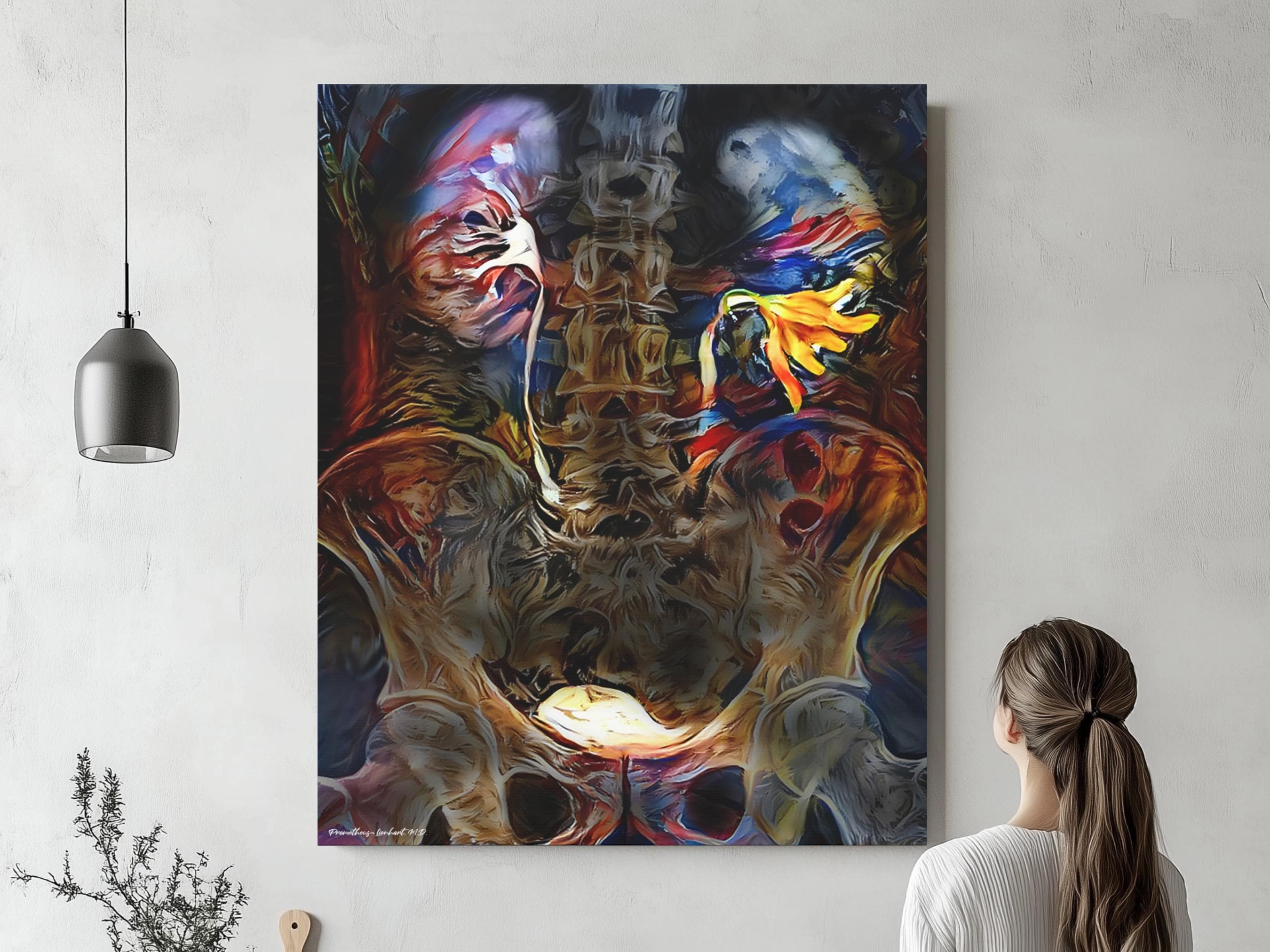 Kidney Anatomy with Drooping Lilly, Canvas,  Anatomy Radiology Urology Wall Art Science Medical Art Student Art Medicine
