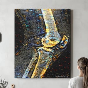 Knee Anatomy Art , Canvas, Poster, or Acrylic Glass, “Genu Machina” Anatomy art, Orthopedics Art, Radiology Art Medical Office, Rehab