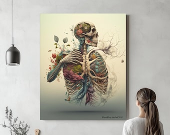 Abstract Human Anatomy, Ready to Hang Canvas -  Skeleton Art, Anatomy art, Radiology Art Science Medical Student Medicine Thoracic