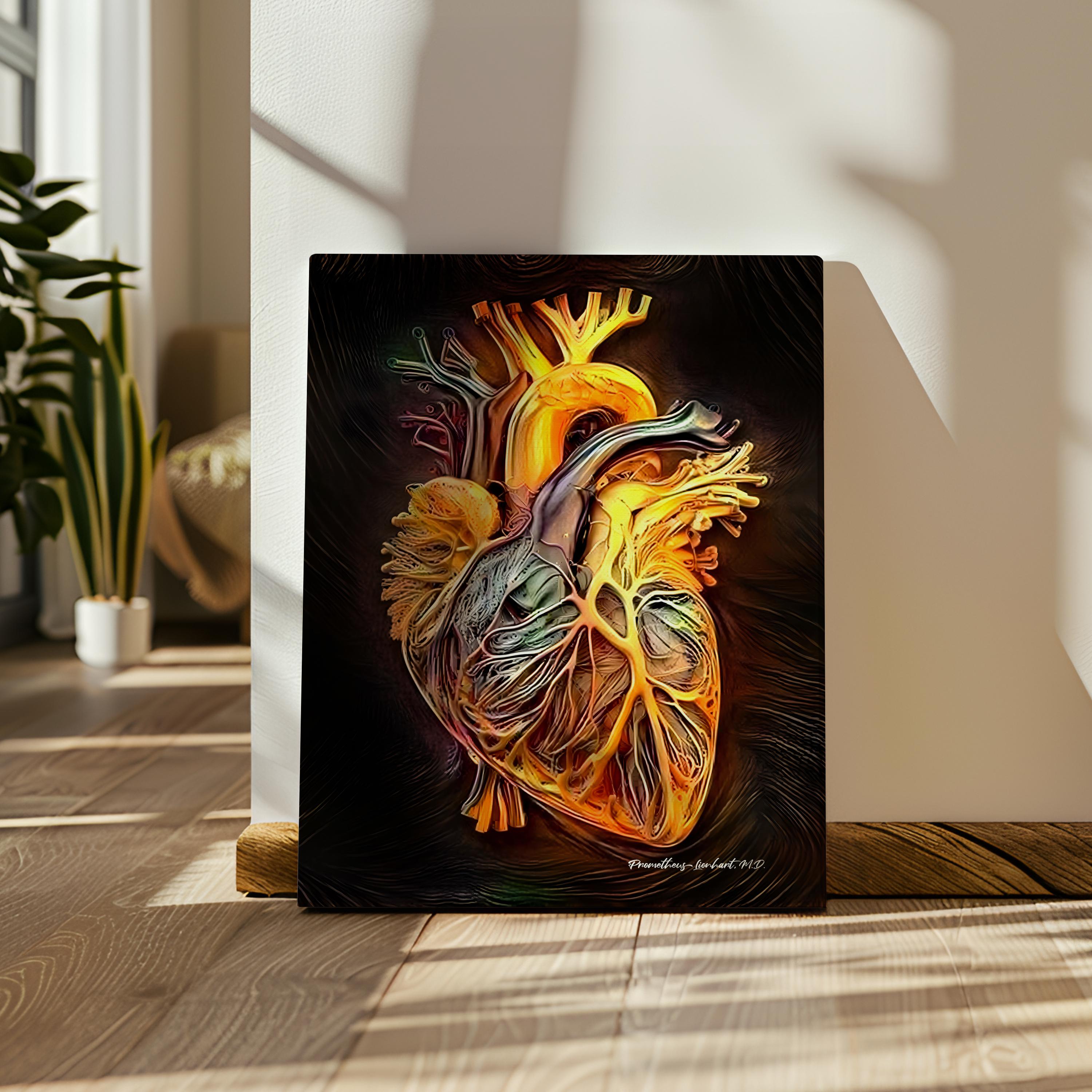 心臓解剖学アート - 金色のキャンバス、医学生のオフィス、胸部医学の