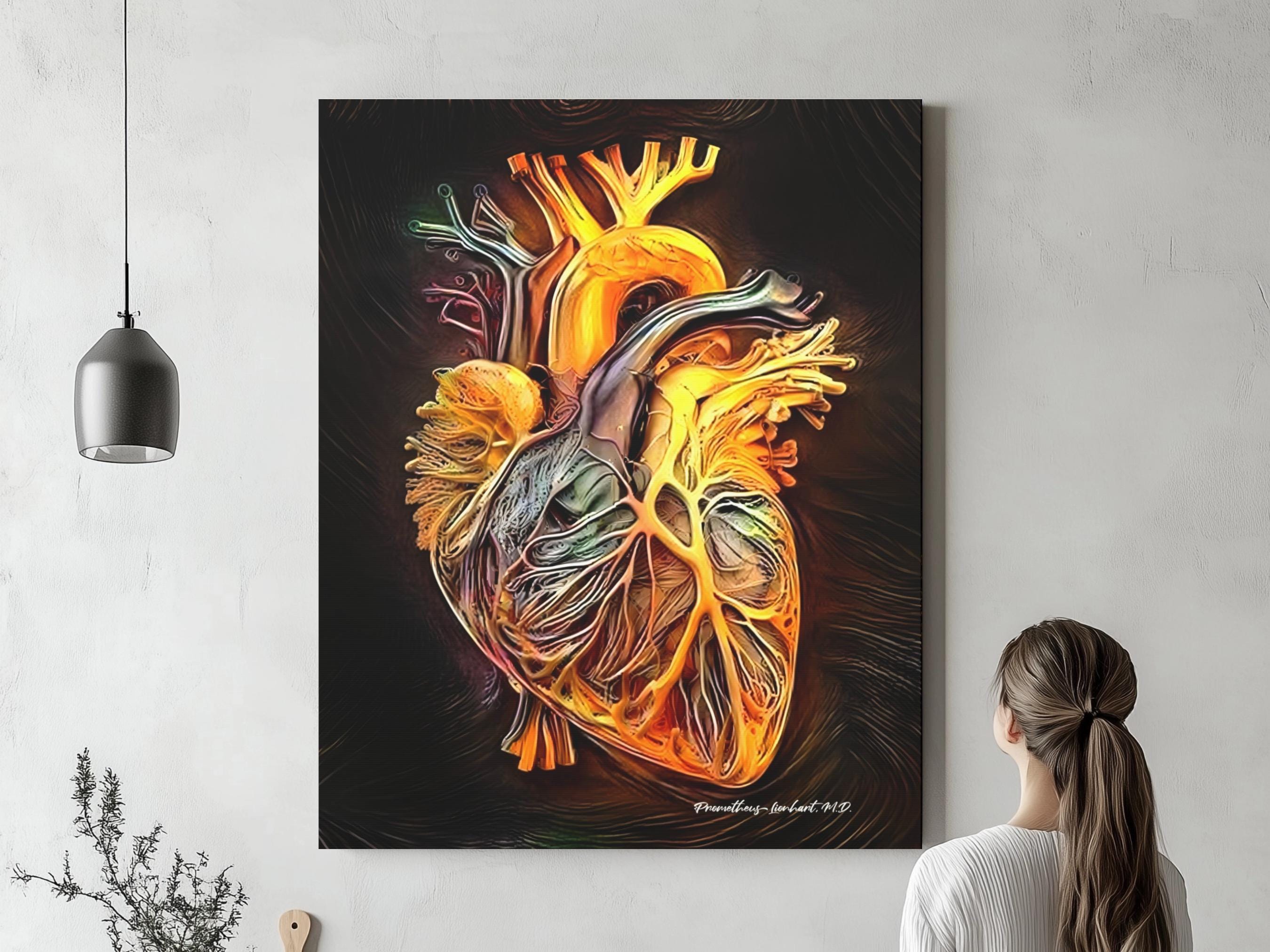 Heart Cardiac Anatomy Art - Golden Color Canvas, Radiology