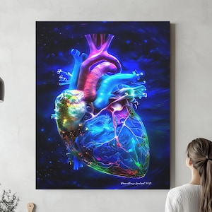 Cardiac Art canvas of acryl, &quot;Heart of Atlantis&quot;, voor artsenpraktijk, cardioloog, radioloog, chirurg, medisch student,