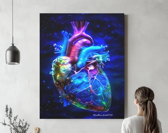 Cardiac Art Canvas or Acrylic, “Heart of Atlantis”, For Doctors Office, Cardiologist, Radiologist, Surgeon, Medical Student,