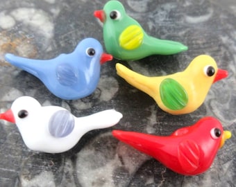 Bird Glass Lampwork Beads, Yellow, White, Red, Blue & Green Handmade Animal Beads, Dove, Bluebird, Cardinal or Canary (2 Beads)