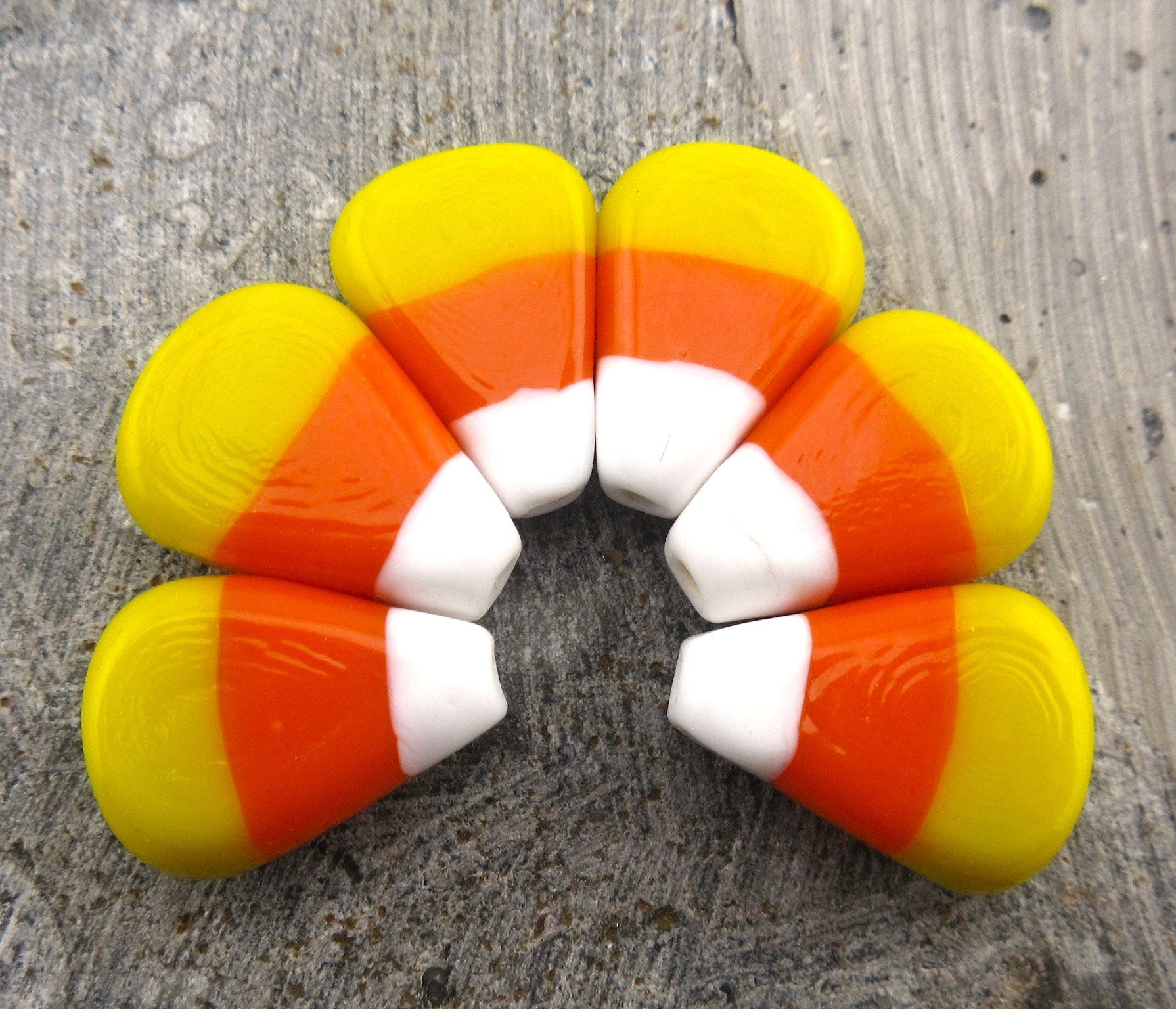 Candy Corn Glass Lampwork Beads, White, Orange Yellow Striped - Main Image