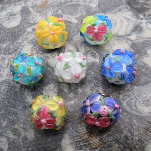 Glass Flower Lampwork Bead with Raised Petals, 3D Bumpy Design on Handmade Beads (1)