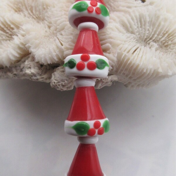 Santa Hat Glass Lampwork Beads, Red & White Christmas Holiday Cup, Handmade Cone Shaped Beads (2, 5 or 10 Beads)