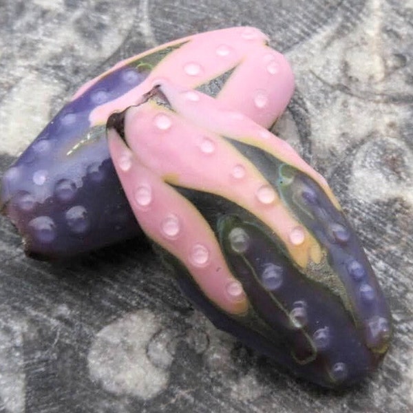 Pink & Purple Flower Glass Lampwork Beads, Art Deco, Floral Handmade Beads, Save on Strand (2 or Strand of 10)