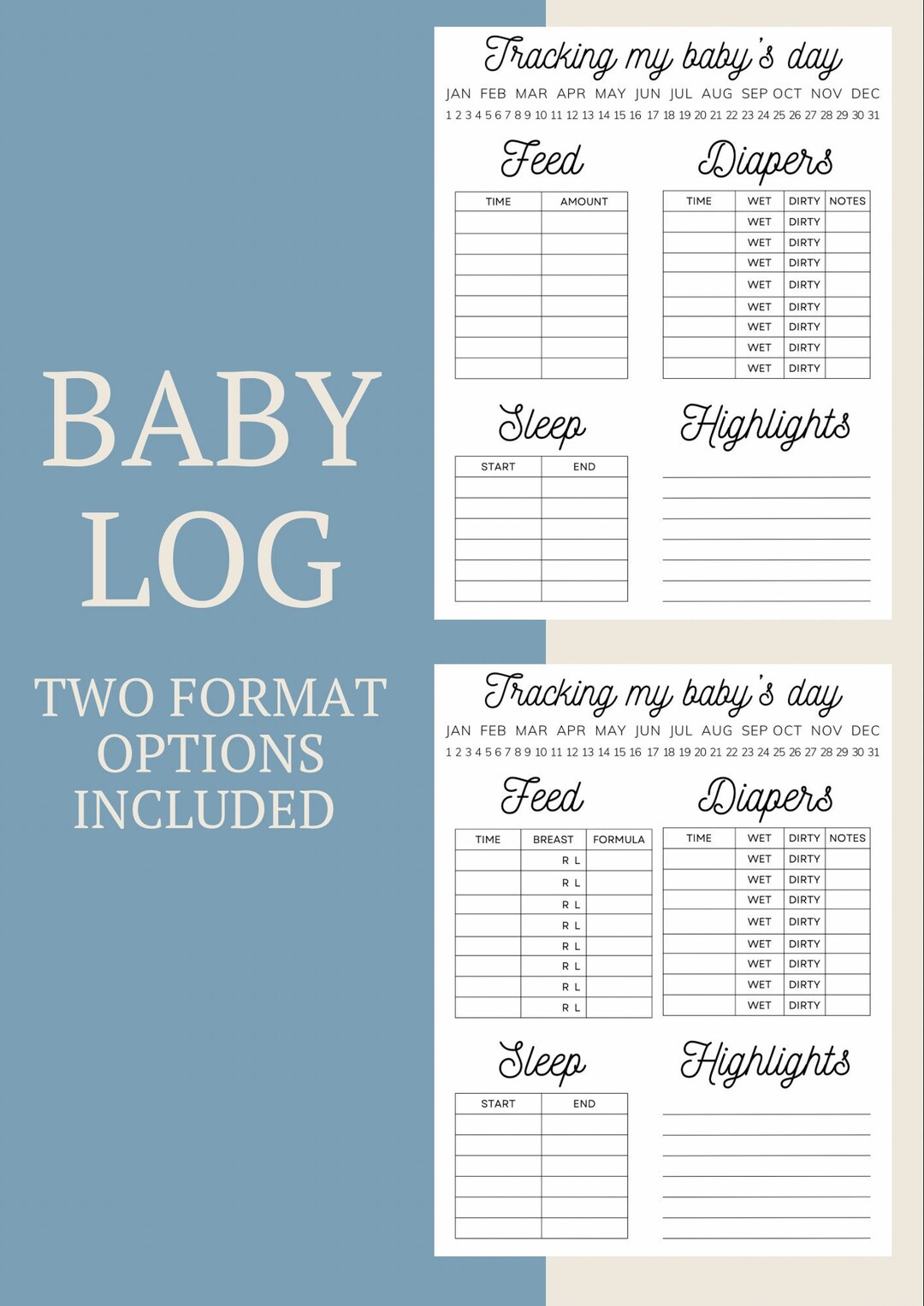 Baby Daily Tracker Printable Digital Download Newborn - Etsy