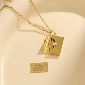 Collar con grabado personalizado, collar con sobre de correo personalizado, collar con carta de amor con secreto, regalo para la mejor amiga