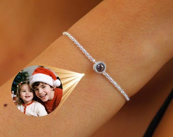 Custom Projection Bracelet with Sparkling Chain - Handmade Jewelry for Christmas Gifts for Mom, Memorial photo bracelet for loved ones