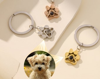 Custom Projection Keychain for Him, Personalized Pet Paw Keychain with Photo Inside, Best Gift for Him Dad Husband, Christmas Gift Father