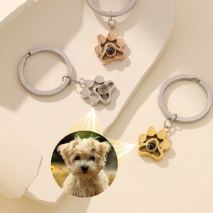 Custom Projection Keychain for Him, Personalized Pet Paw Keychain with Photo Inside, Best Gift for Him Dad Husband, Christmas Gift Father