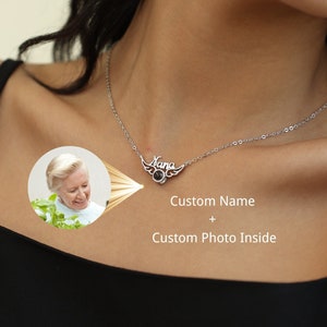 Wing Necklace with Custom name and Photo Projection - Personalized  Memoiral Jewelry - Personalized Gift for Mom Daughter Her