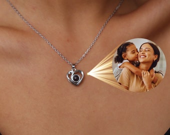 Collar de corazón personalizado con proyección de fotos - Regalo de cumpleaños personalizado para mamá hija ella - Regalos de Navidad para amante