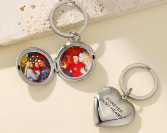 Custom Engraving Locket Keychain, Personalized  Keychain with Photo Inside, Best Gift for Him Dad Husband, Christmas Gift Father