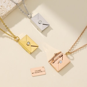Collar de grabado personalizado, collar de sobre de correo personalizado, collar de carta de amor con secreto, regalo de mejor amiga para ella