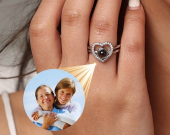 Custom Stackable Ring for Women, Personalized Photo Projection Ring, Memorial Gift with Picture Inside, Handmade Jewelry
