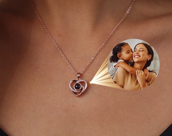 Personalisierte Herz-Halskette mit Fotoprojektion – personalisiertes Geburtstagsgeschenk für Mutter und Tochter – Weihnachtsgeschenke für Liebhaber