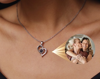 Personalisierte Herz-Halskette mit Fotoprojektion – personalisiertes Geburtstagsgeschenk für Mutter und Tochter – Weihnachtsgeschenke für Liebhaber