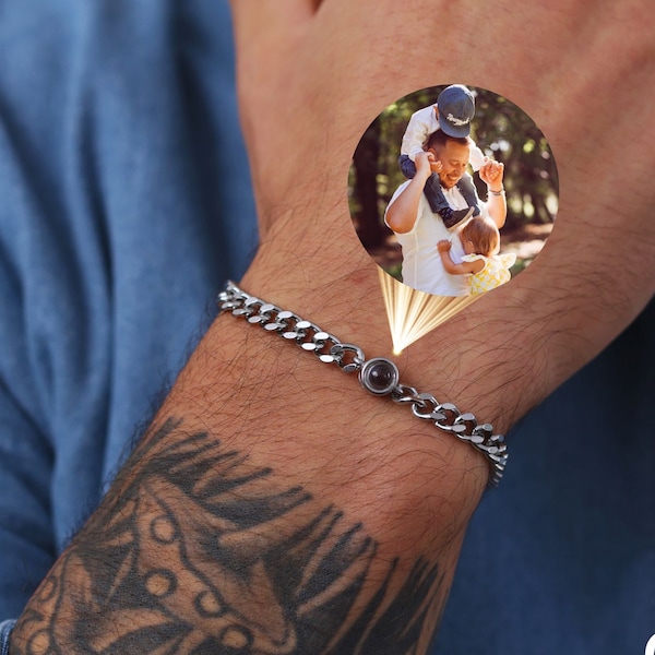 Regalo personalizado para papá, pulsera con foto personalizada para hombre, regalo de cumpleaños, aniversario, para él, esposo o novio