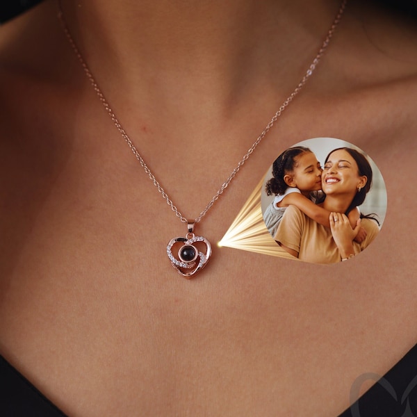 Custom Heart Necklace with Photo Projection - Personalized Birthday Gift for Mom Daughter Her- Christmas Gifts For Lover